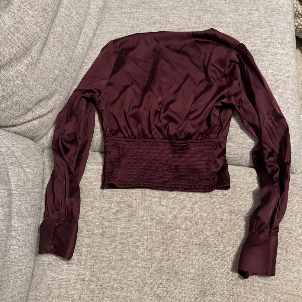 Abercrombie & Fitch Long-Sleeve Satin Puff Sleeve Top